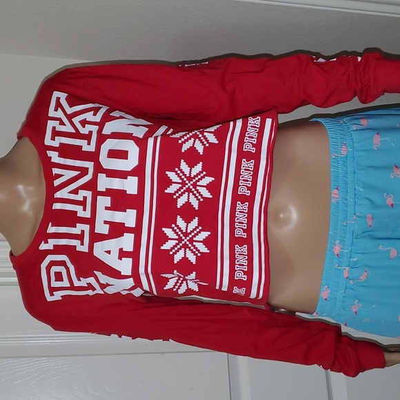 Victoria Secret's s cropped long sleeve snowflake trim Logo raw hem - Picture 2 of 8